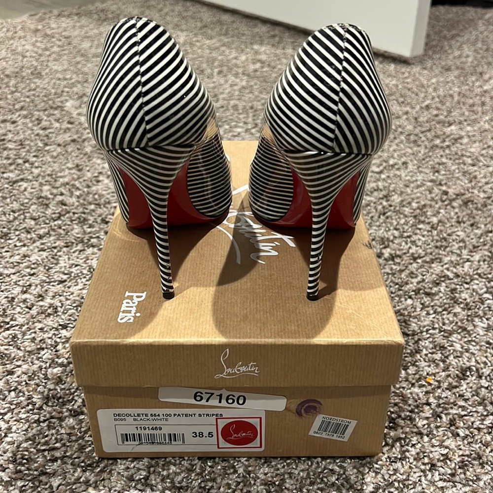 Christian Louboutin Decollette 554 100 Patent Stripes. Size 38.5.
